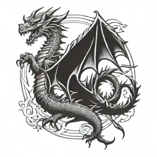 Dragon De Dos Cabezas De Espaldas Con Alas Abiertas