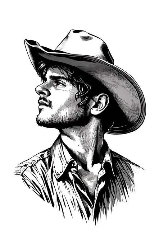 Young Man Cowboy Looking Up Through Hat Portrait Style