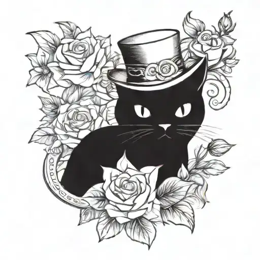 Black Cat With A Tuxedo And A High Top Hat And Some Flowers