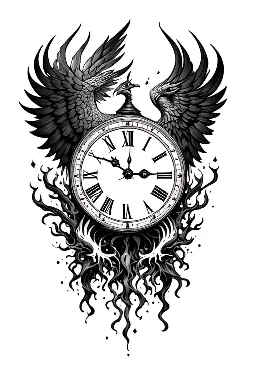 Clock With Phoenix Rising From Ashes