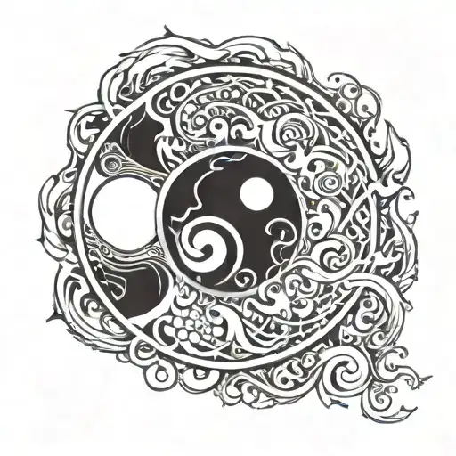A Yin Yang Symbol With Fire And Moon Elements Intertwined