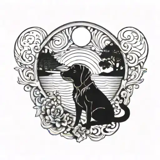 Tattoo Idea Of A Half Moon Creating A Circle With Dog In It