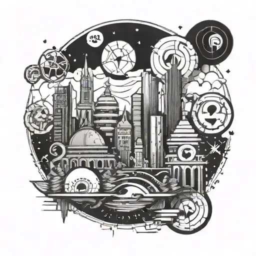 A Futuristic Cityscape Incorporating Crypto Symbols And Money Motifs