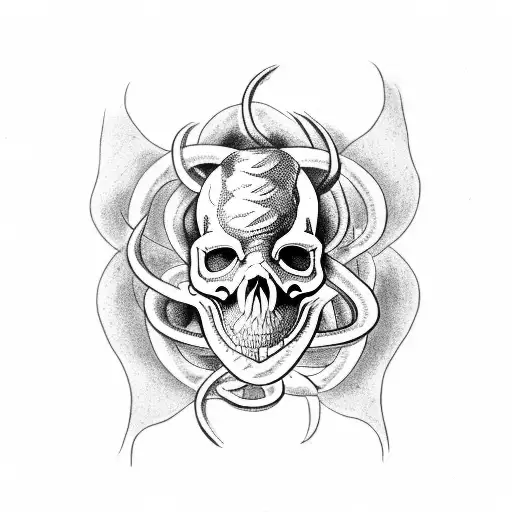 Large Snake Through A Skull For Ribs