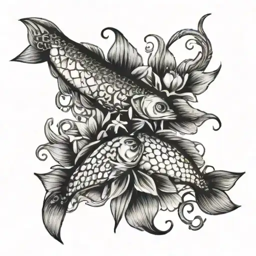 Old Gothic Art Style Dafodil And Pisces Fish