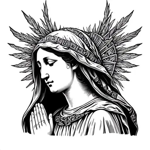 Statue Praying Virgin Mary Wearing A Fendi Vail Looking Down