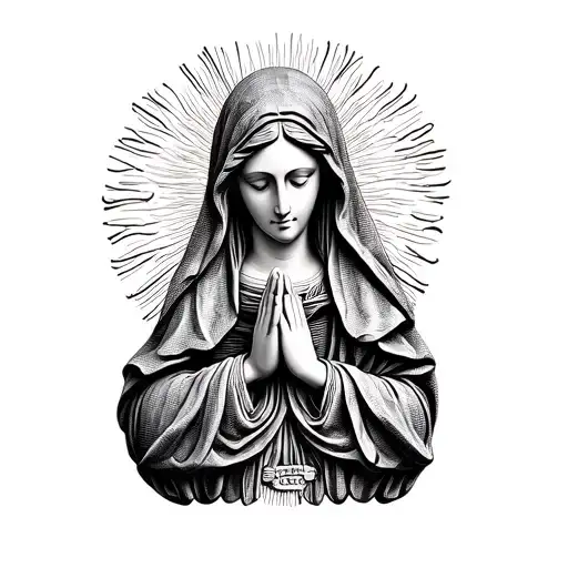 Stone Statue Praying Virgin Mary Wearing A Burberry Vail