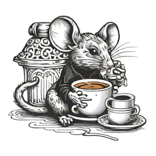 Little Cute Mouse Who Drink Coffe