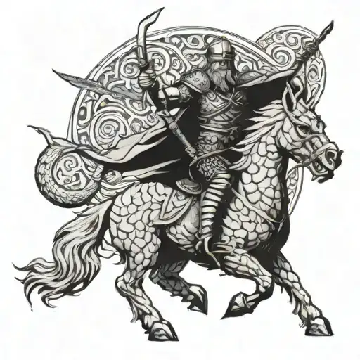 Viking Warrior Riding Into Battle On A Mystical Dragon