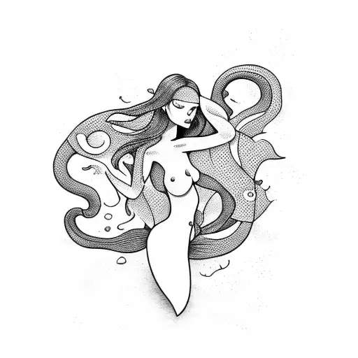 Mermaid Dark Hair Full Body Nude