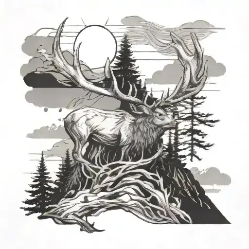 Elk Antlers With Abstract Rustic Shapes