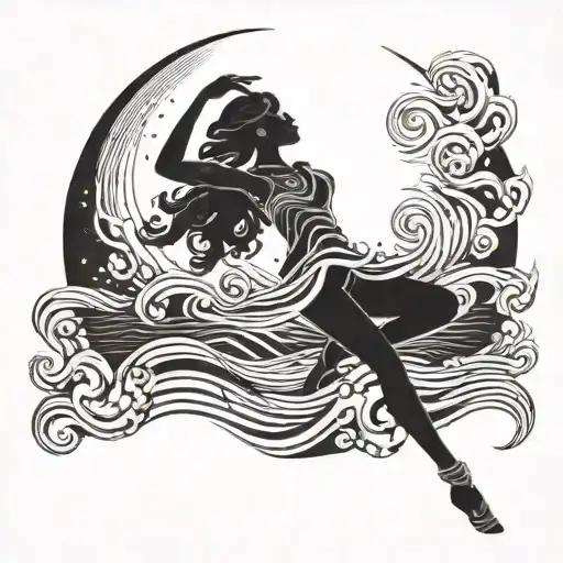 A Silhouette Of A Dancer Under A Full Moon With Waves Crashing In The Background