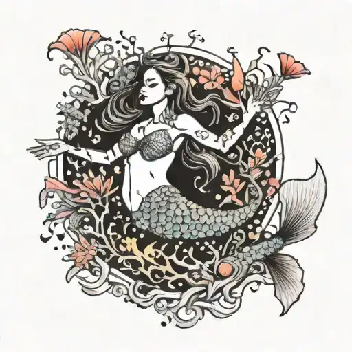 A Majestic Mermaid Swimming Among Colorful Coral Reefs