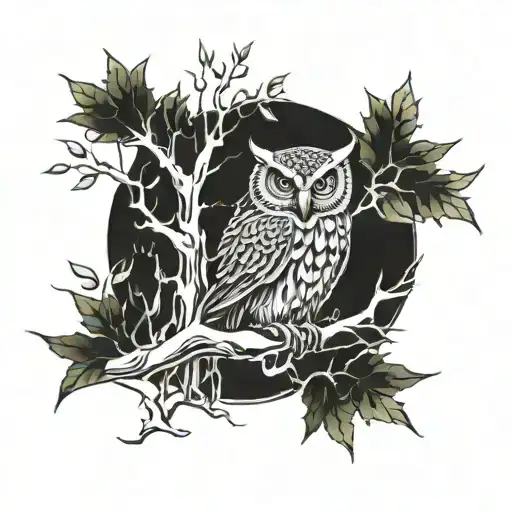 Bambou Tree With An Owl On Top Of It And Flute Holes And The Roots Are Clear