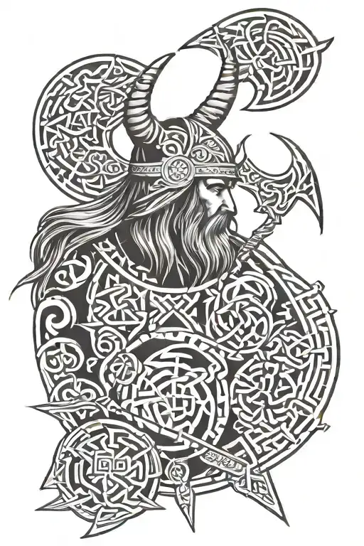 Viking Sleeve Tattoo Featuring Runes And Odin