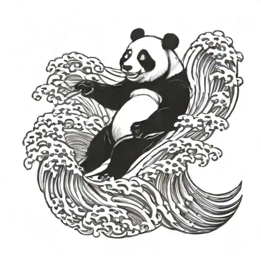 Demon Panda Surfing Wave