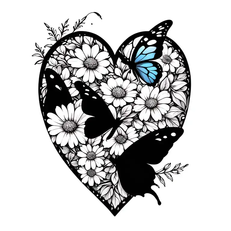 Heart Outline With Flowers And Butterfly Flying