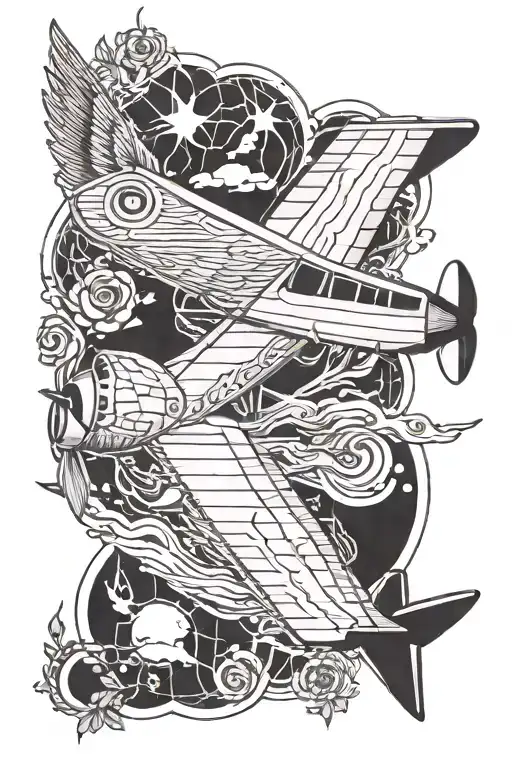 Wooden Aeroplane With A Bird Overlayed