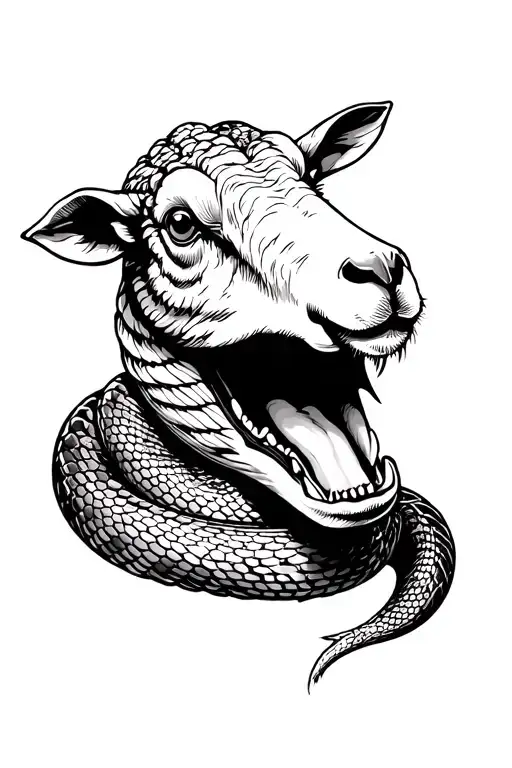 Snake With A Sheep Face Looking Up With An Open Mouth