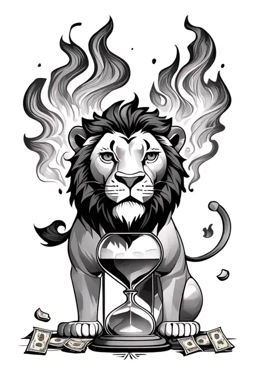 I Want A Lion With Een Hourglass And Money That Is On Fire