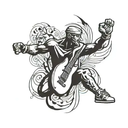 A Tattoo Design Combining A Music Note And A Mma Fighter In A Dynamic Pose