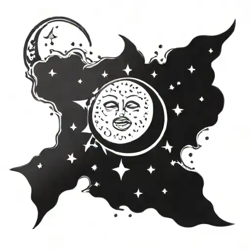 Sun And Moon Surrounded By Stars