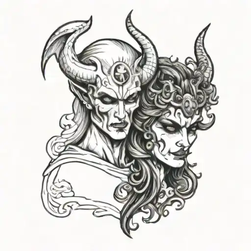 Devil And Angel Face Too Face Gothic Design