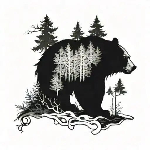 A Mystical Forest Scene With A Bear As The Central Figure