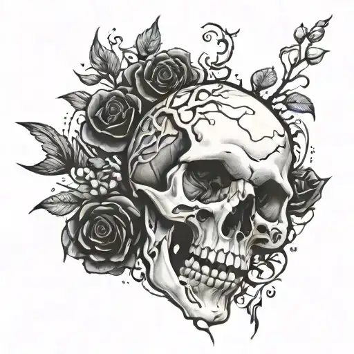 Bone Hand Tattoo With Rose Popping Out Of Center With Vines Wrapping Around Bones