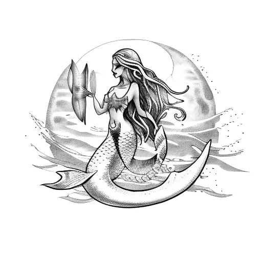 A Mystical Mermaid Swimming In A Moonlit Ocean
