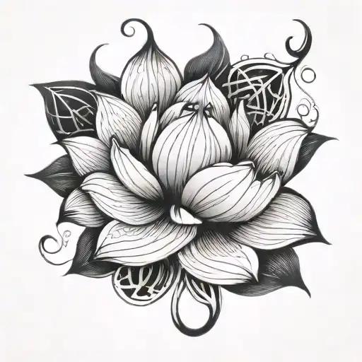 Lotus Flower Intertwined With Fish Hooks To Represent Balance Between Beauty And Strength