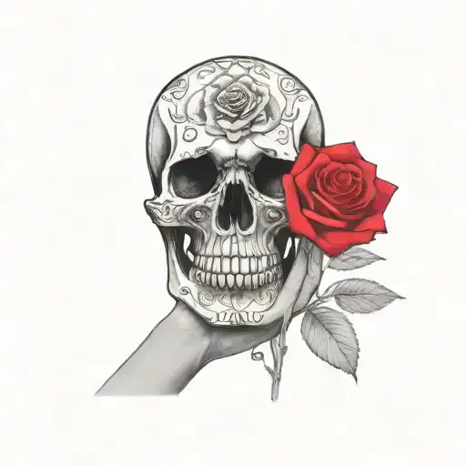 A Skull Holding A Rose