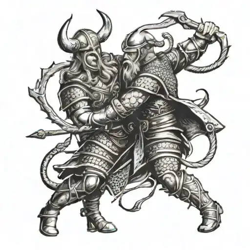 Viking Warrior Fighting As A Team With A Scorpion