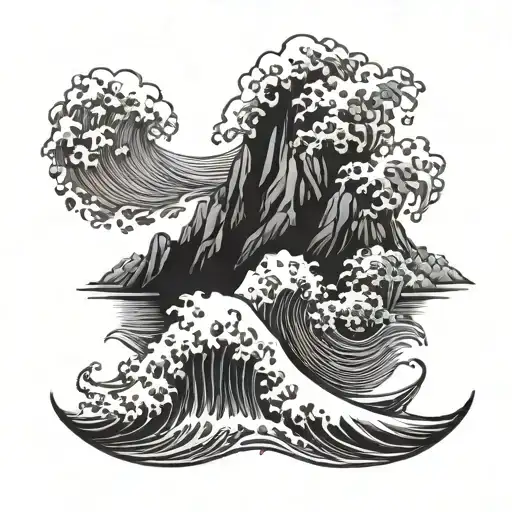 A Majestic Wave Crashing Against A Towering Mountain Peak