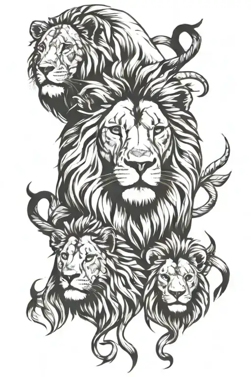 Lion Family With Number 4 Elements