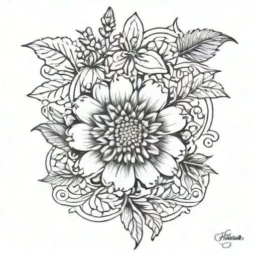 Marigold Flower With Honeysuckle Flowers Tattoo Design