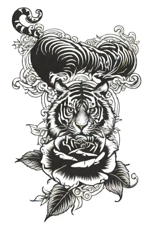 Tiger Under Rose And Bull