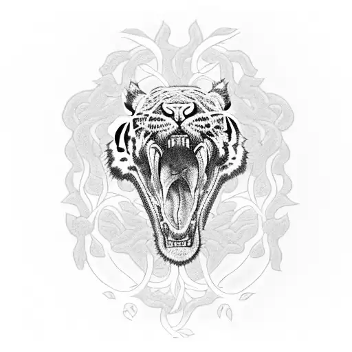 Tiger Skull With Vines Hanging Off Of It