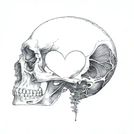 A Human Skull With A Heart In It