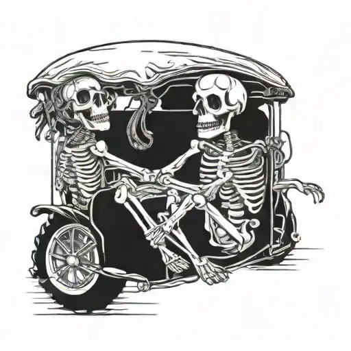 Two Skeletons In Love Sitting In A Car