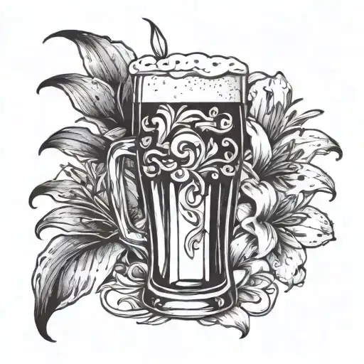 Beer In Glass And Lily Flower