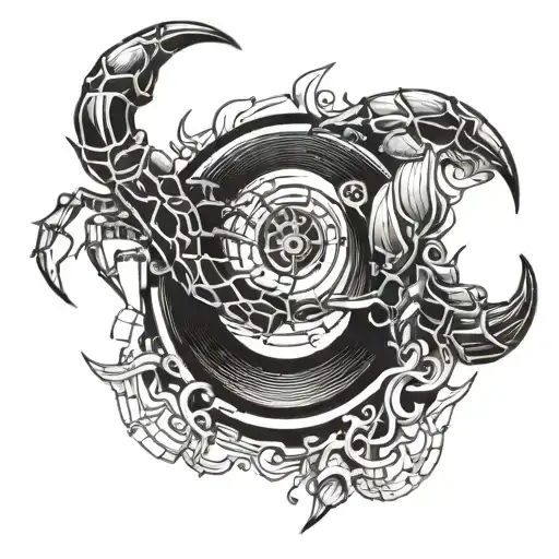 An Abstract Design Of A Vinyl Record Morphing Into A Scorpion Tail