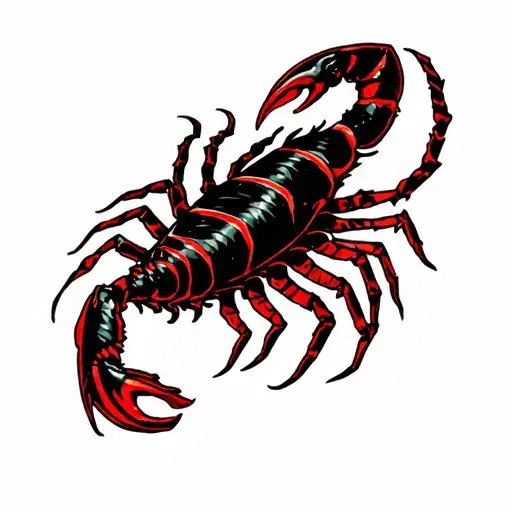 Black And Dark Red Scorpio On Man's Fore Arm