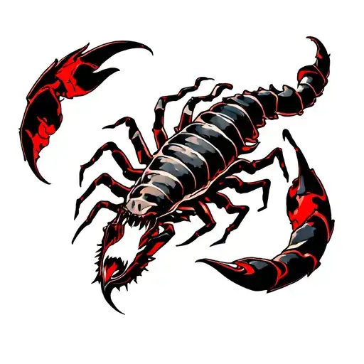 Black And Dark Red Scorpio On Man's Fore Arm