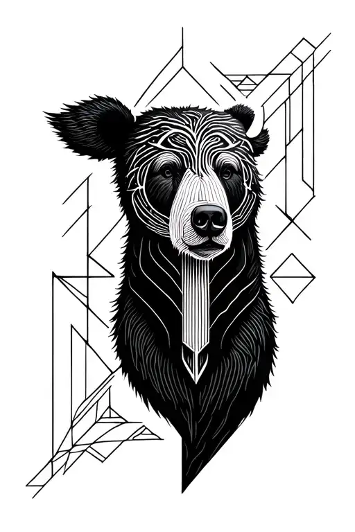 Blackwork With Geometric And Bear Lines