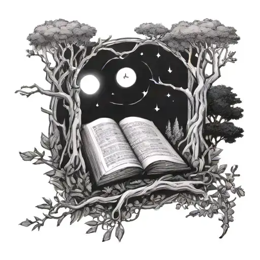 A Mystical Moonlit Forest With A Spell Book Open Under The Moonlight