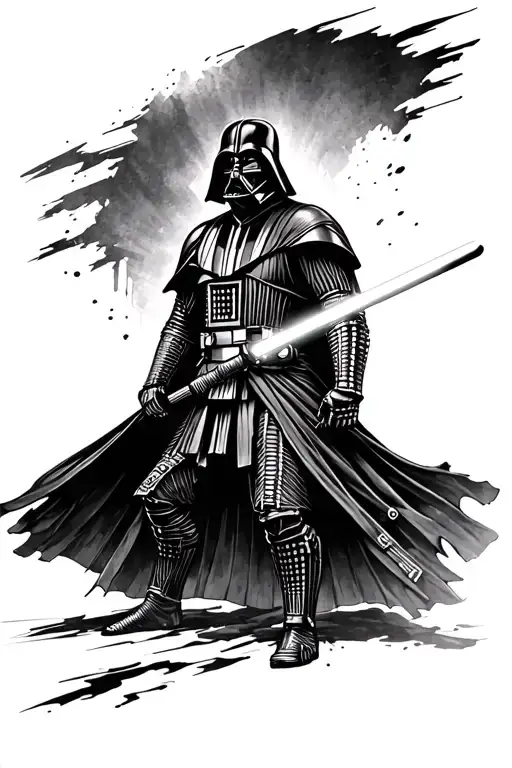 Samurai Darth Vader Holding A Lightsaber