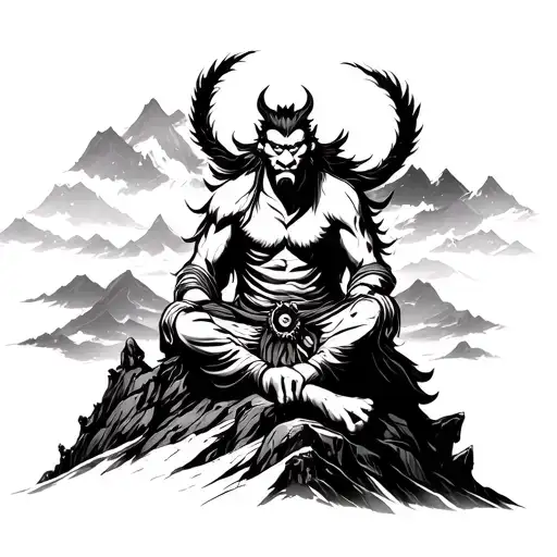 Sunwukong Sitting On Mountain Peak