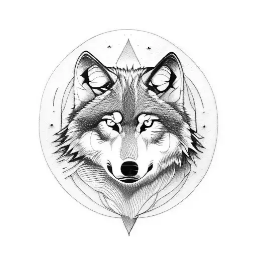 Wolf Below A Half Moon