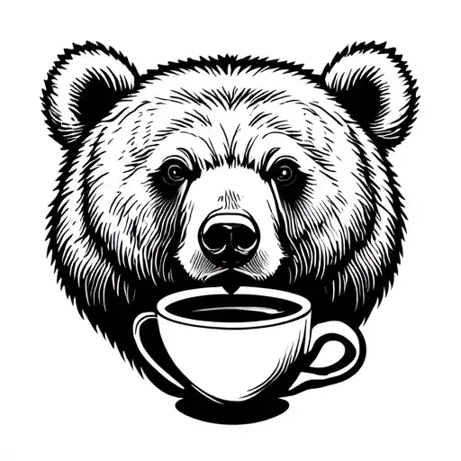 A Bear With A Coffe Minimalistic